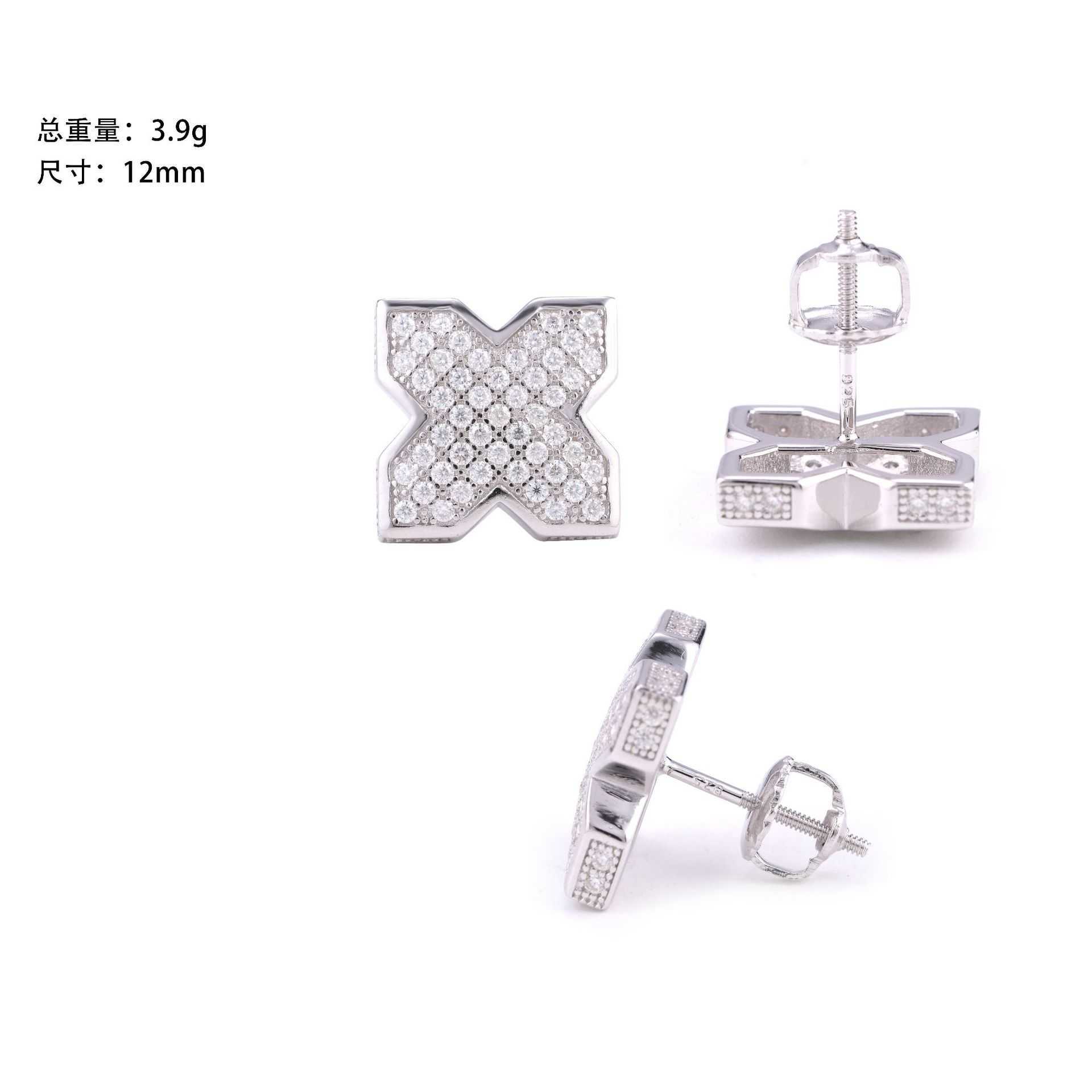 American fashion 925 sterling silver vvs moissanite earrings light luxury windmill cross style