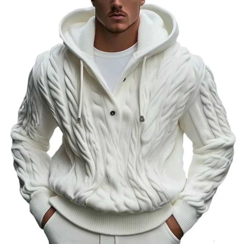 Men Sweatshirts Pullovers Sweaters Solid Casual Loose Splice Hooded Knitted Drawstring Regular Thick Warm Tops Autumn Winter 250114Z