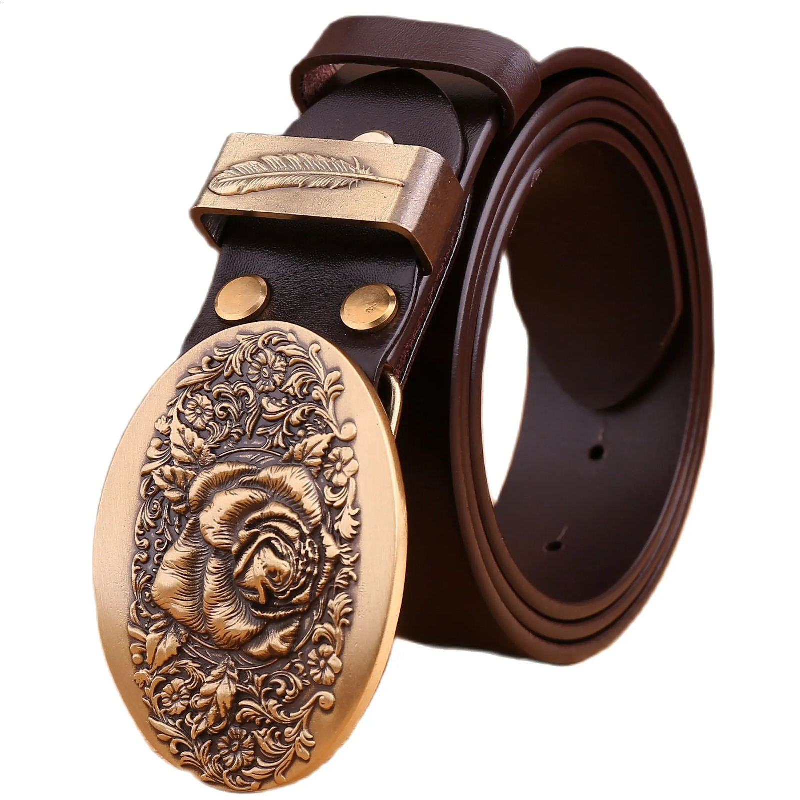 flower belt men high quality full grain cowhide genuine leather waist belt 3.8 cm wide strap belts for women leaf 250213