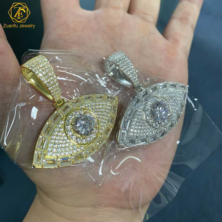 Wholesale Iced Out Gold-Plated VVS Moissanite Pendants - Evil Eye & Hamsa Hand Symbols in 925 Sterling Silver