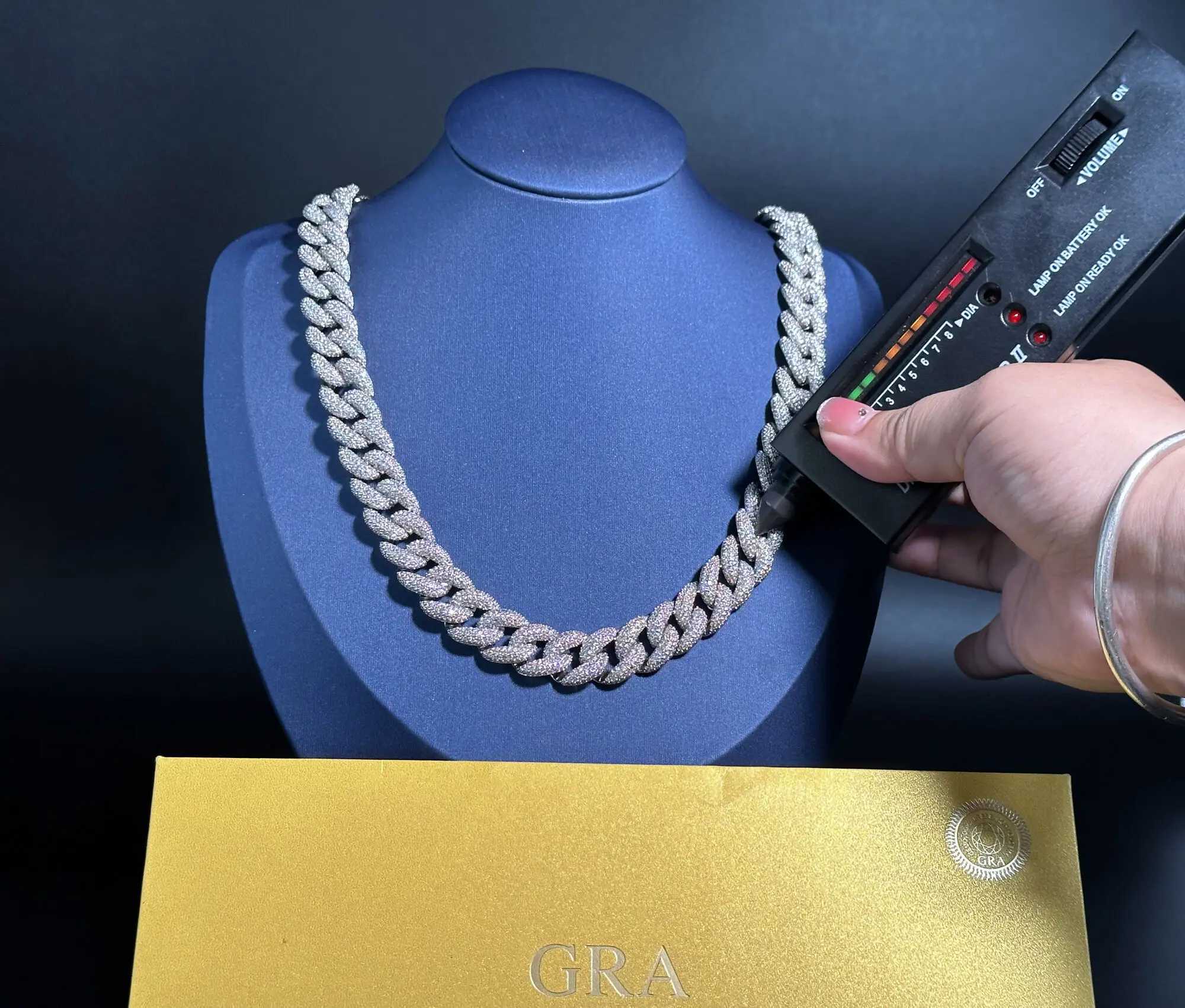 Hip Hop Jewelry 14mm Luxury Personalized Fine Jewelry 925 Sterling Silver Pearl Moissanite Cuban Link Chain