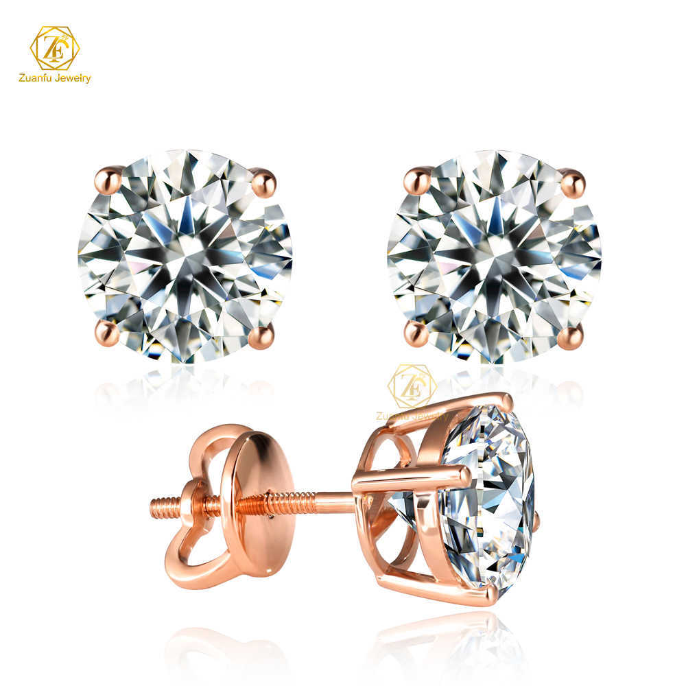 IGI Certified CVD 0.5ct 1ct 2ct Lab Diamond Earrings 10K Solid Rose Gold Screw Lock Diamond Solitaire Earrings Lab Grown