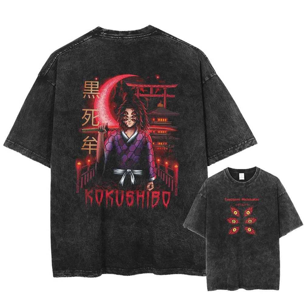 Demon Slayer Uzui Tengen Anime T Shirt Men Cotton Vintage Washed Tshirt Women Oversized Harajuku Streetwear Tshirt Casual TopsT250213