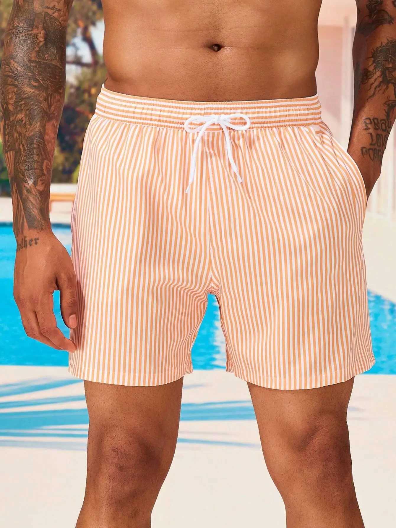 Interesting 3D striped printed mens shorts summer beach vacation swimming shorts fashionable dresses with pockets gym shorts casual shorts W250319