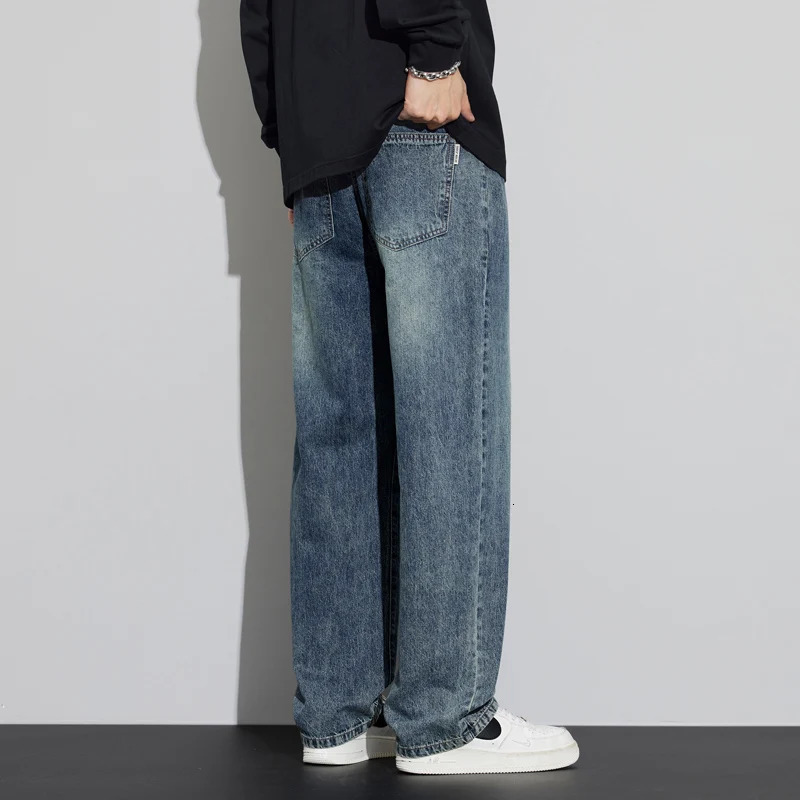 Mens regular fit straight leg jeans casual drawstring elastic waist denim pants lightweight carpenter Jean 250214