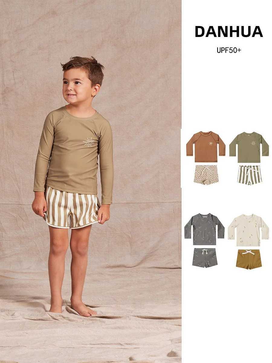 Boys split long-sleeved swimsuit swimming cap swimming trunks set quick-drying clothesXJ250214