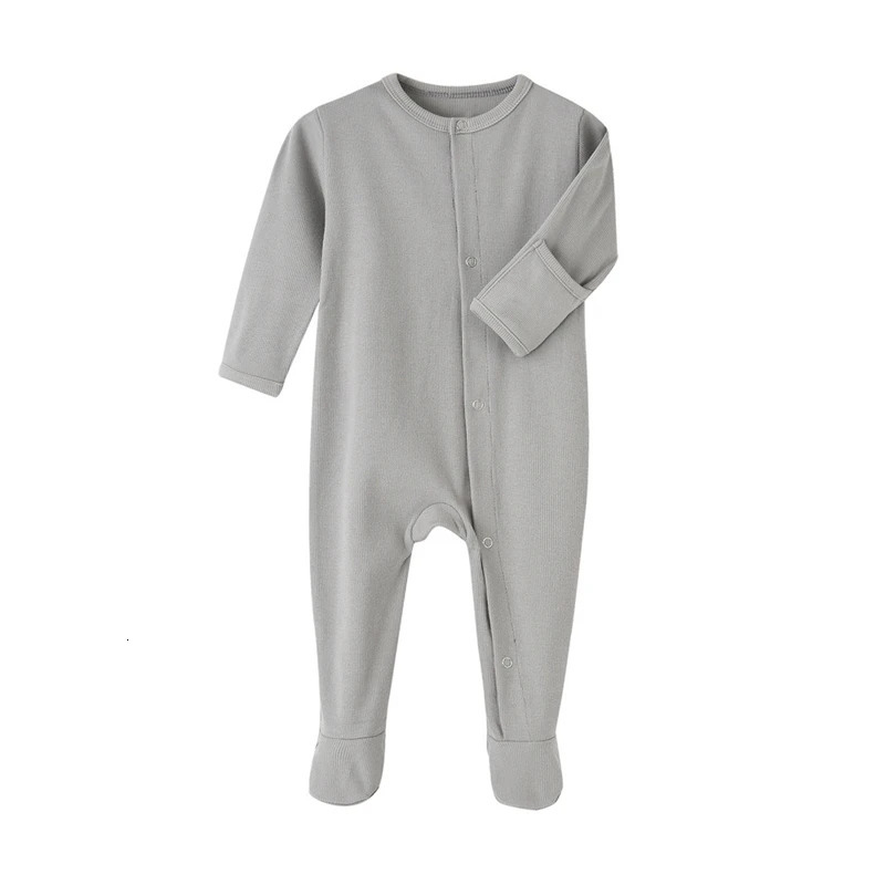 Organic Cotton Baby Rompers Footed Sleep and Play Autumn Winter Full Sleeve Jumpsuit Infant Footies Solid Color Bottoming Cloth 250214