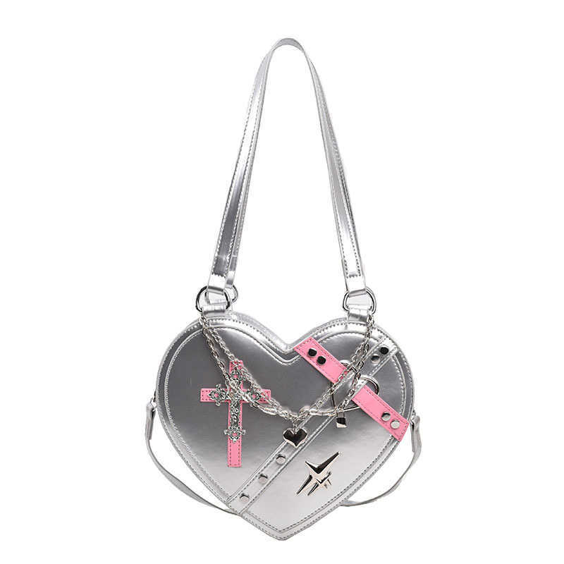 Designer bag Personalized Trendy Y2K Dark Hot Handbag Punk Heart shaped Girl Shoulder Crossbody Bag