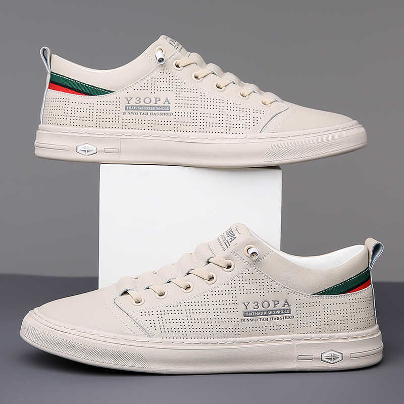 Men Casual Shoes Flat Bottom Simple Design Sense Versatile Triple White Beige Free shipping