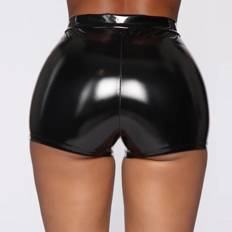 High Waist Leather Reflective Shorts Sexy Nightclub Stretch Black Short Pants Sports Fitness Slim Female 250213