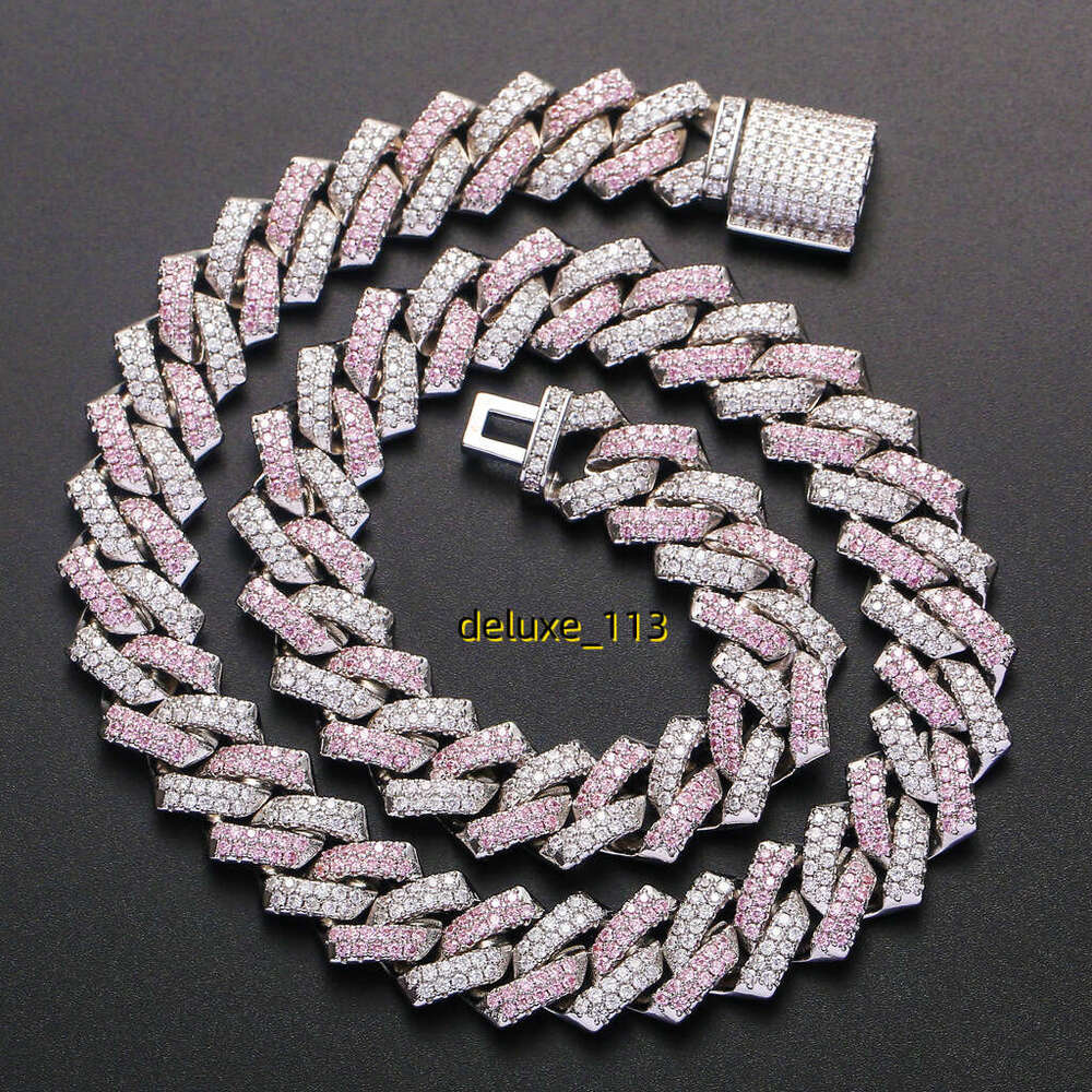 Men's Hip Hop Personalized 14mm Bar Cuban Pink moissanite Trendy Necklace Accessories