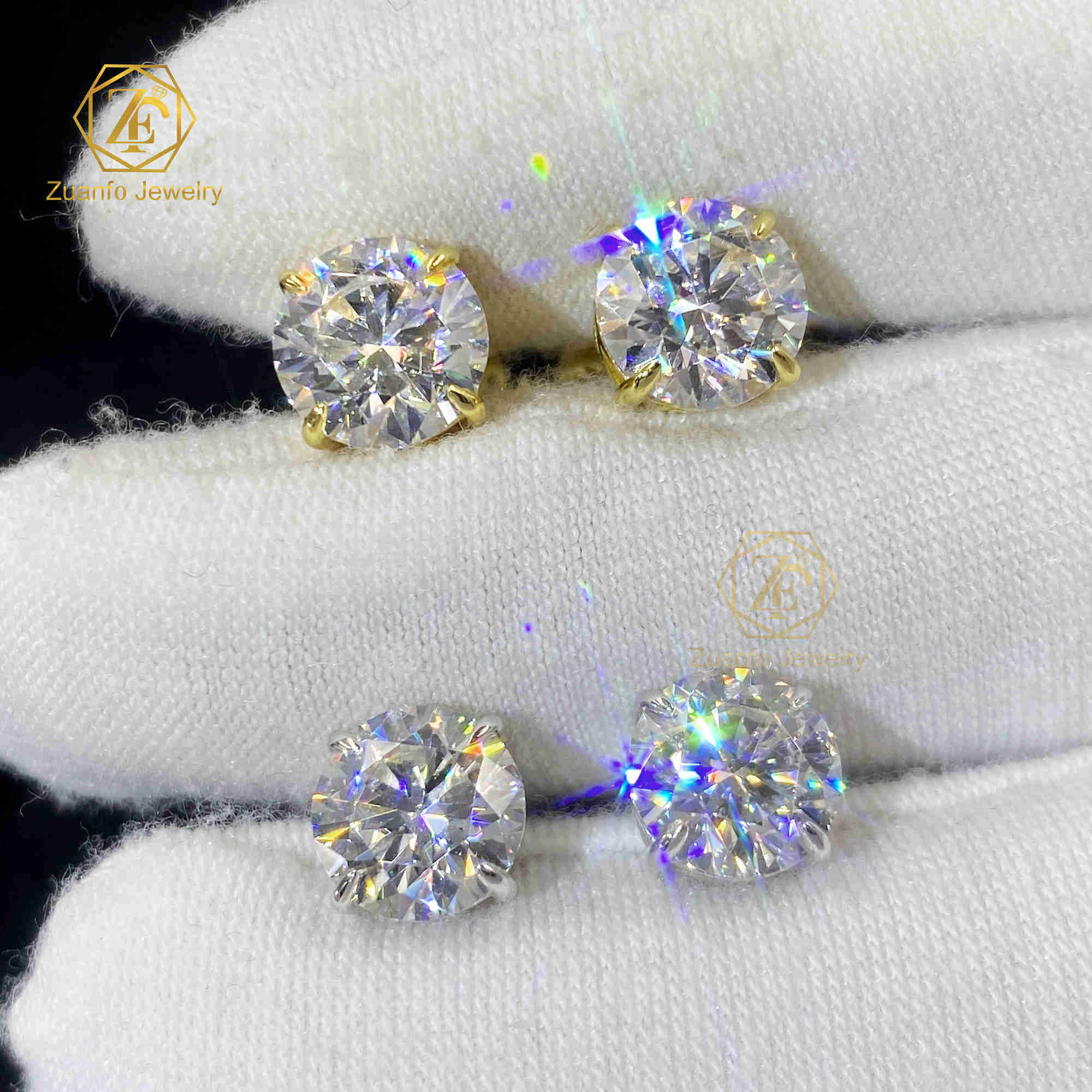 925 Sterling Silver Stud Earrings D VVS White Moissanite 0.5ct 1ct 2ct 4 Prong Claw Setting Screw Thread Back Gold Plated Gift
