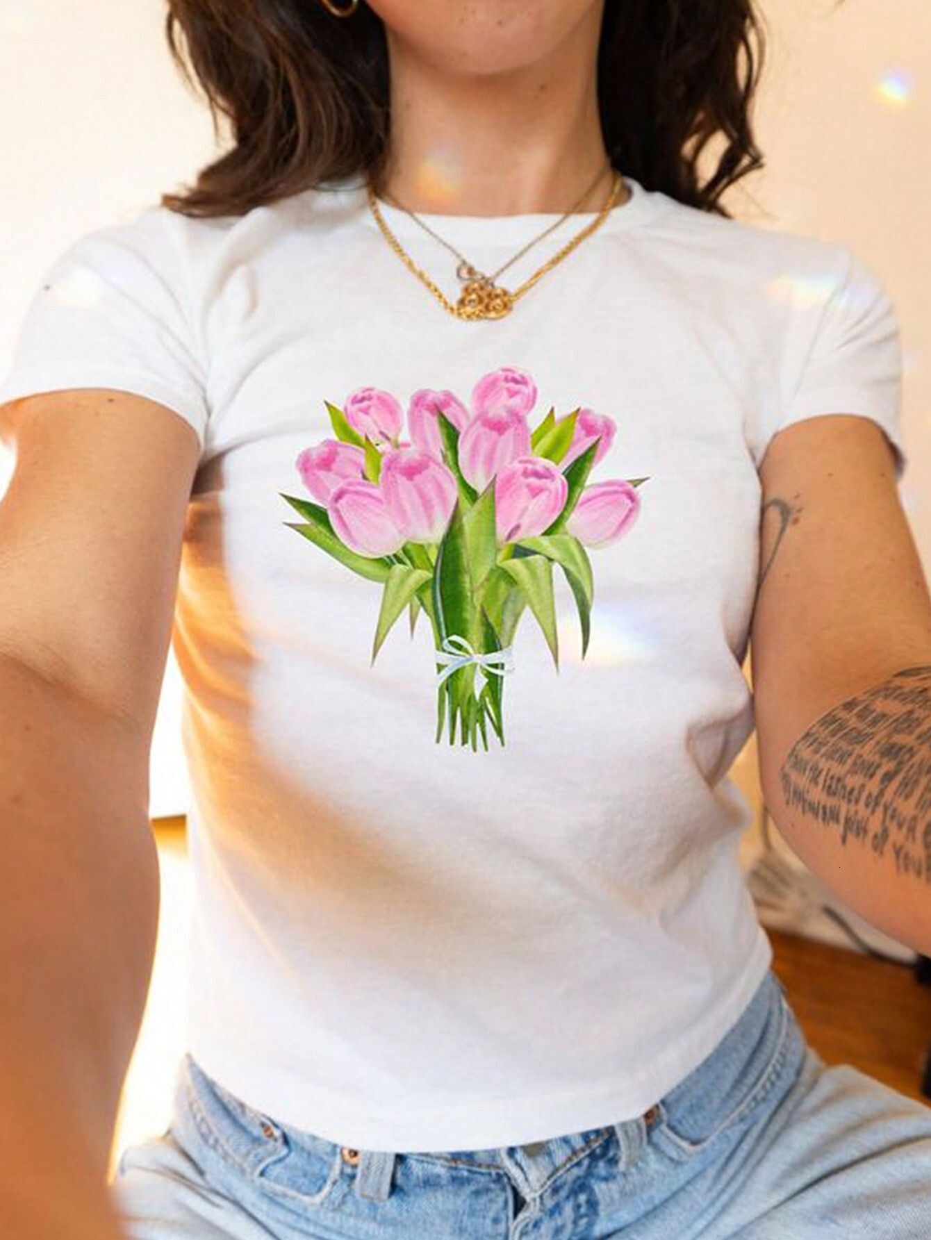 Designer 2025 New Personalized Street Fashion Printed T-shirt With Shoulder And Short Sleeved Slim Fit Top