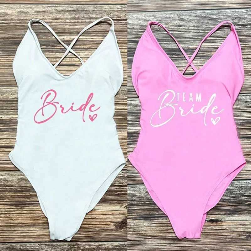 Sexy Padded Swimwear Woman Team Bride One-Piece Swimsuit Squad Women Swimwear Bachelorette Party Bathing Suit Summer BeachwearW250214