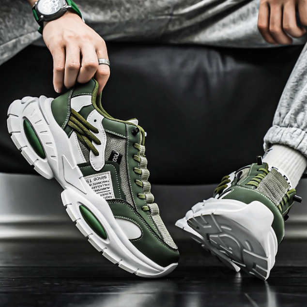 Men Sports hot Shoes Thick Sole Fashion Design Sense Versatile Running Triple Grey Khaki Green Free shipping