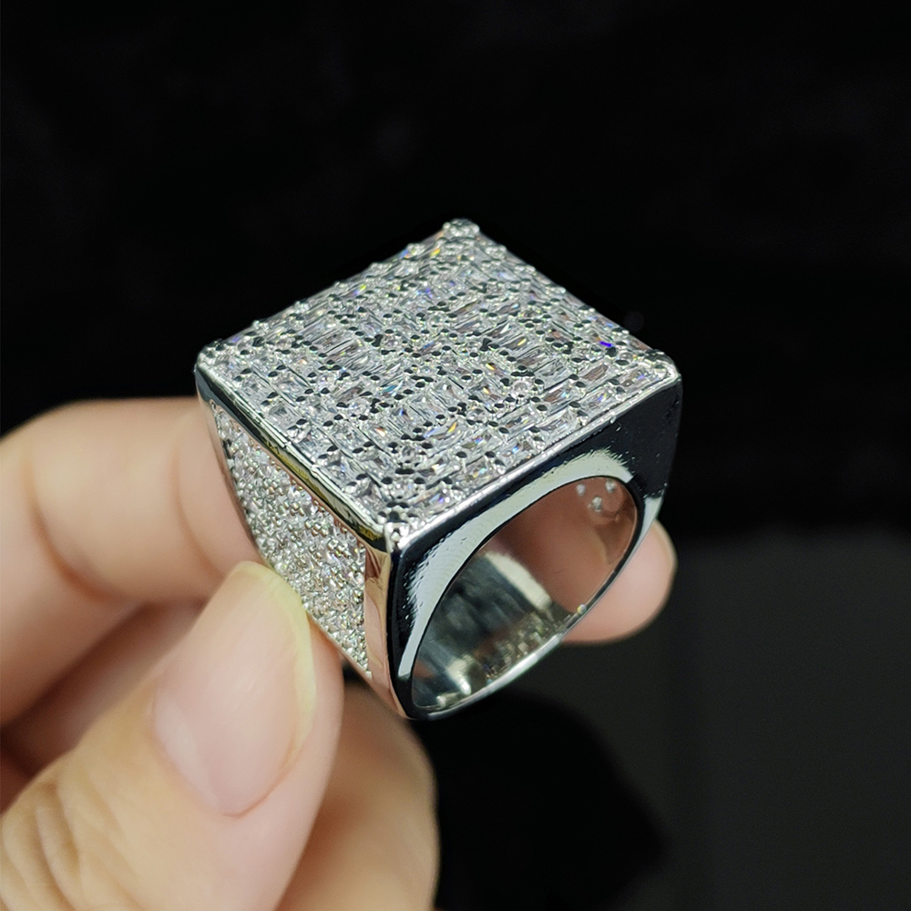 Hip Hop Cool Men Big Square Casting Ring TopBling T Zircon 18K Real Gold Plated Finger Ring