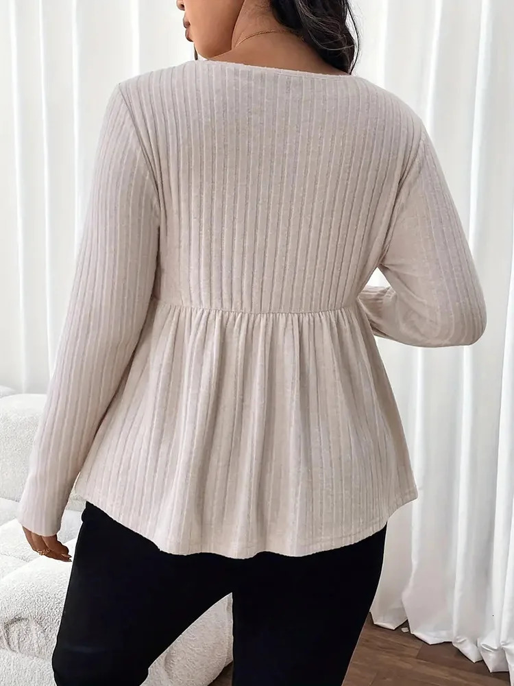 GIBSIE Plus Size Sweetheart Collar Solid Peplum Shirt Womens Spring Autumn Long Sleeve American Elegant Style Ultra Thin Short Top 250210