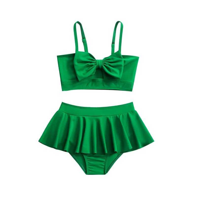 Girls Bow Bandeau Bikini Two Pieces Swimsuit Kids Ruffle Skirt Childrens Swimwear 5-14 Years Teenager Bathing Suit Beach WearXJ250214