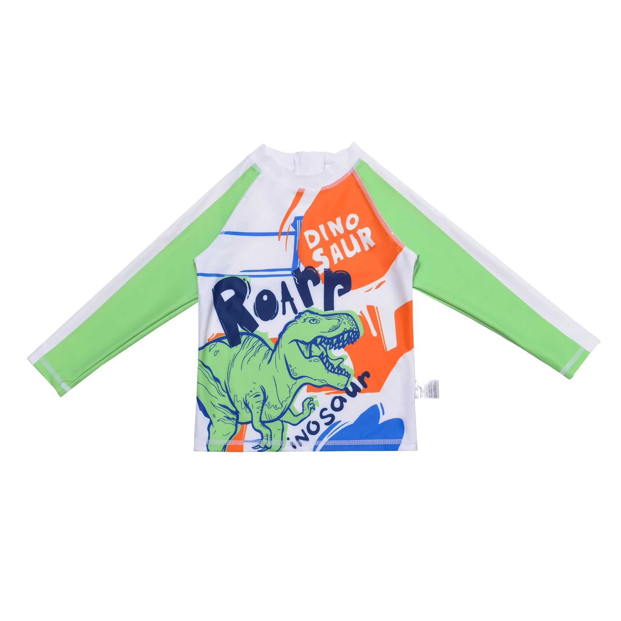 3 Pcs Boy Swimsuit Sun Protection UPF 50+ Long Sleeve Swimming Sunsuit Hat Split Bathing Suits Children Dinosaur ShortsXJ250214