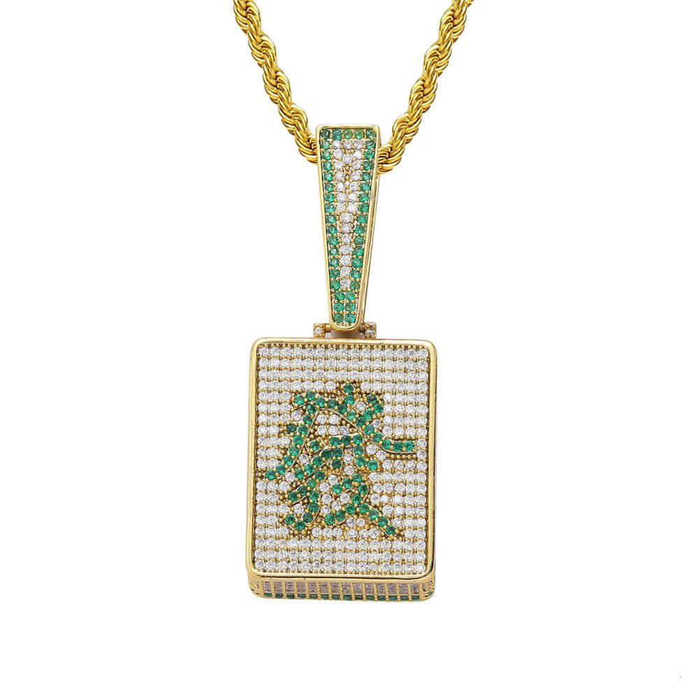 Ins mahjong, wealth, personality, hip-hop, trendsetters, square pendant, moissanite, hip-hop necklace, men's accessories