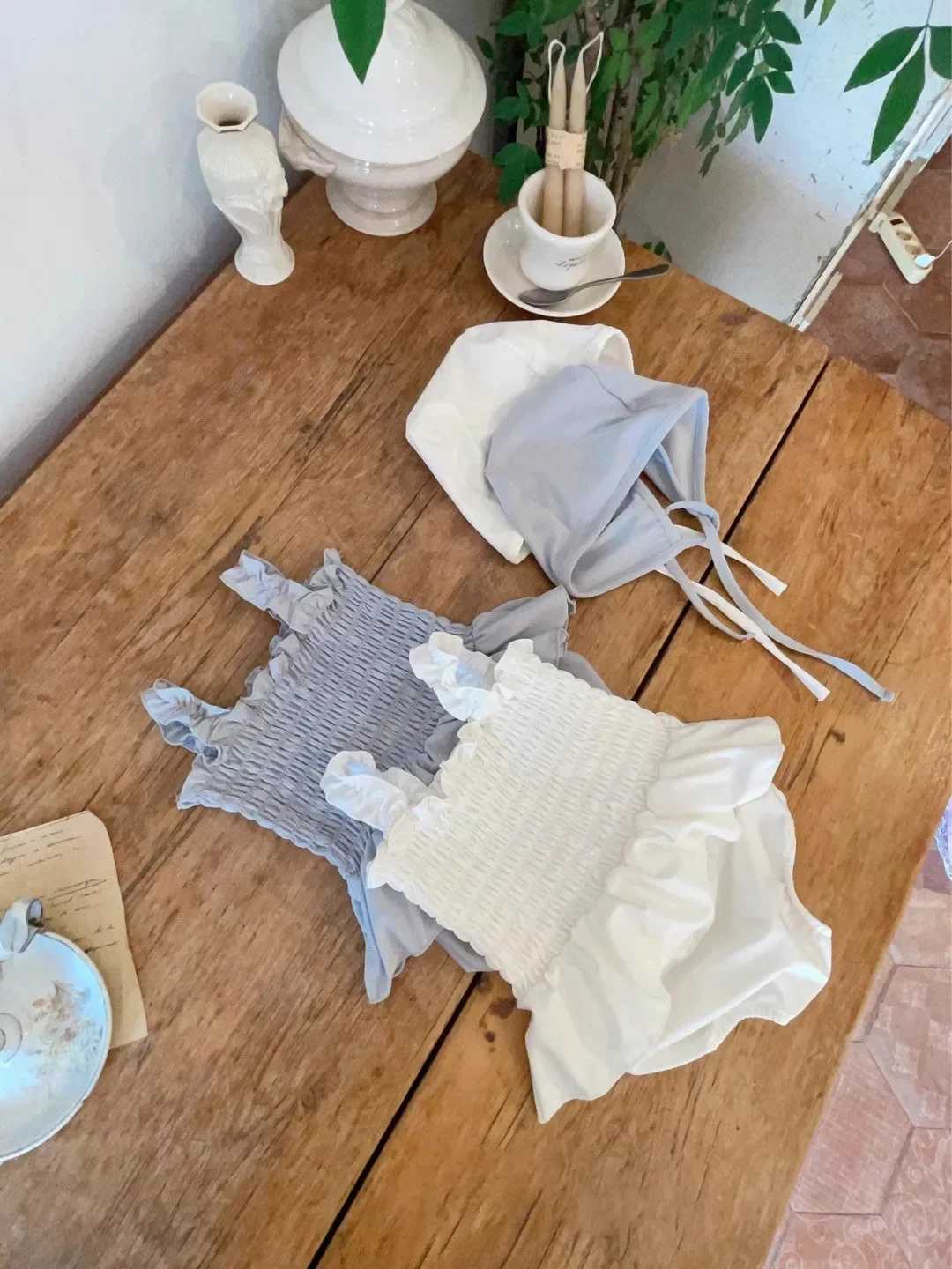 6797 Ins Korean Girl Baby Swimsuit Summer Solid Color Swimsuit Top+Short+Hat Fashion Girls Three-piece SwimsuitXJ250214