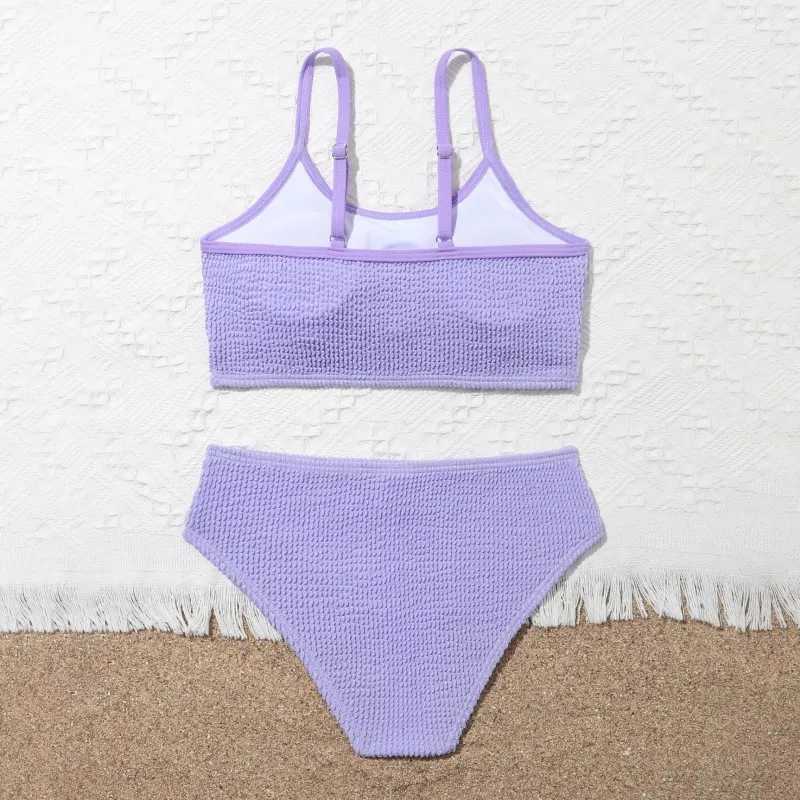 Summer Children Swimwear Girls Solid Fashion Cool Two Piece Swimsuit Kids Teenager Bikini Set Bathing Suit Seaside Beach WearXJ250214