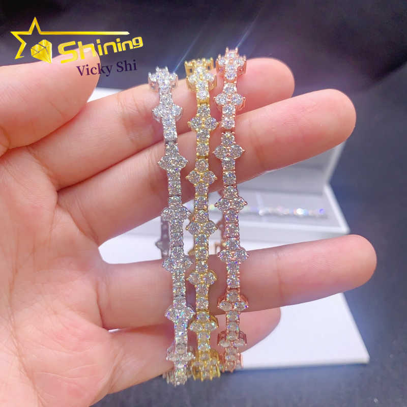 Shining Jewelry Pass Diamond Tester S925 Silver 3mm VVS Moissanite Tennis Bracelet Cross Design Diamond Tennis Chain