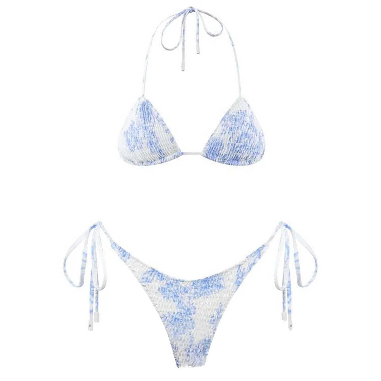 Sexy Thr Points Bikini Swimwear Women Two Piece Monokini Bathing Suits Ruffle Lace Up Swimsuit Hawaiian Bathing Suits Women X250214