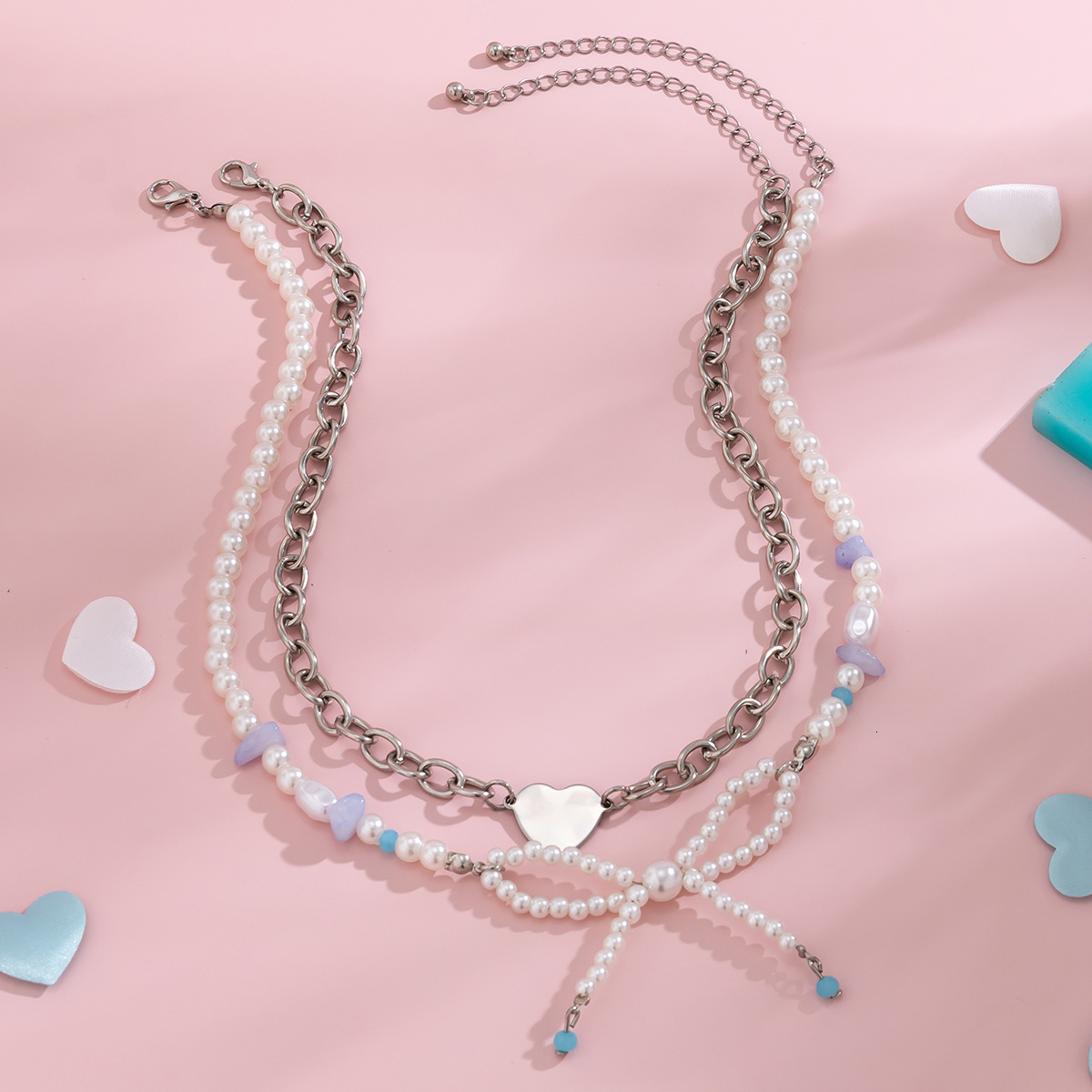 Woman fashion Bow accessories, small niche imitation pearl, love, sweet cool, spicy girl choker collar and necklace