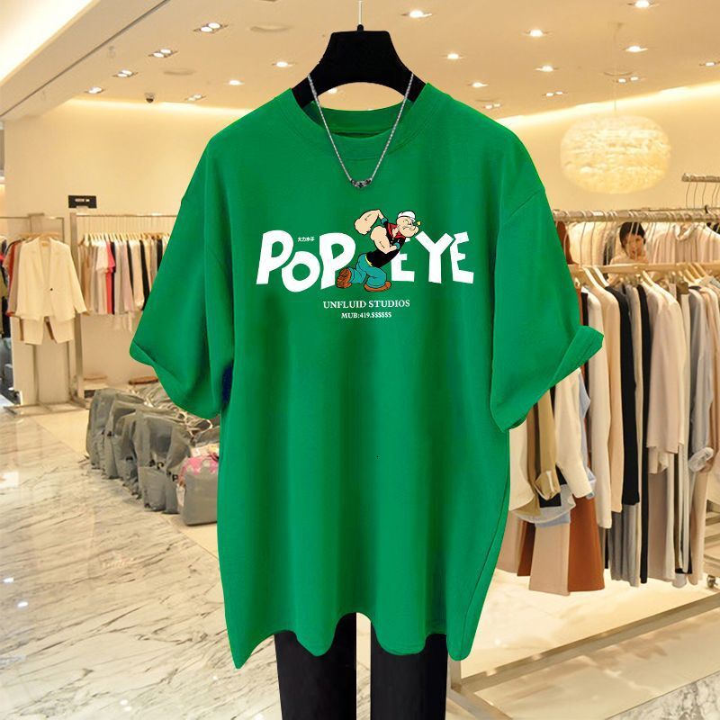 Cotton Dress Interior Short Sleeved T-shirt Female Sailor Print Designer Summer Round Neck Mid Length Oversized Top