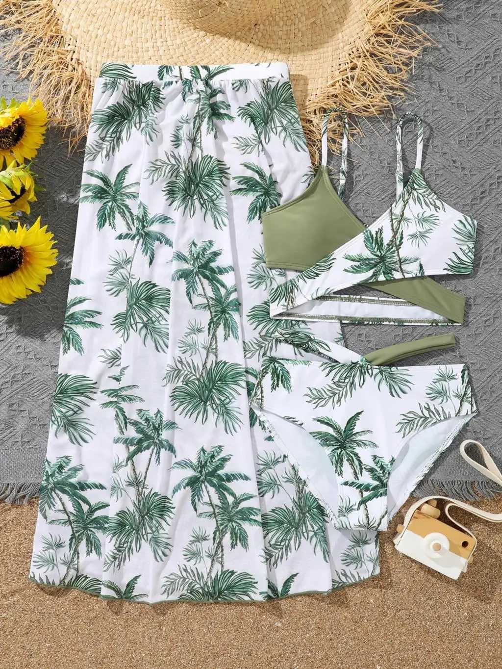 3 Pieces Tropical Print Bikini 2023 Girls Swimsuit with Skirt Kids Swimwear Female Bathers Bathing Swimming Swim Suit BeachwearXJ250214