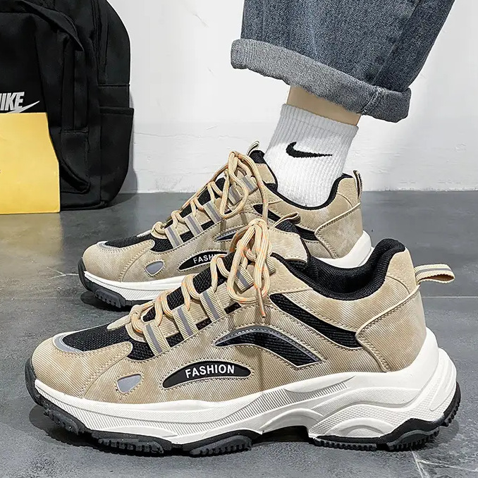 NEW hot Men Sports Shoes Thick Sole Fashion Simple Design Versatile Triple Black Khaki Blue Free shipping