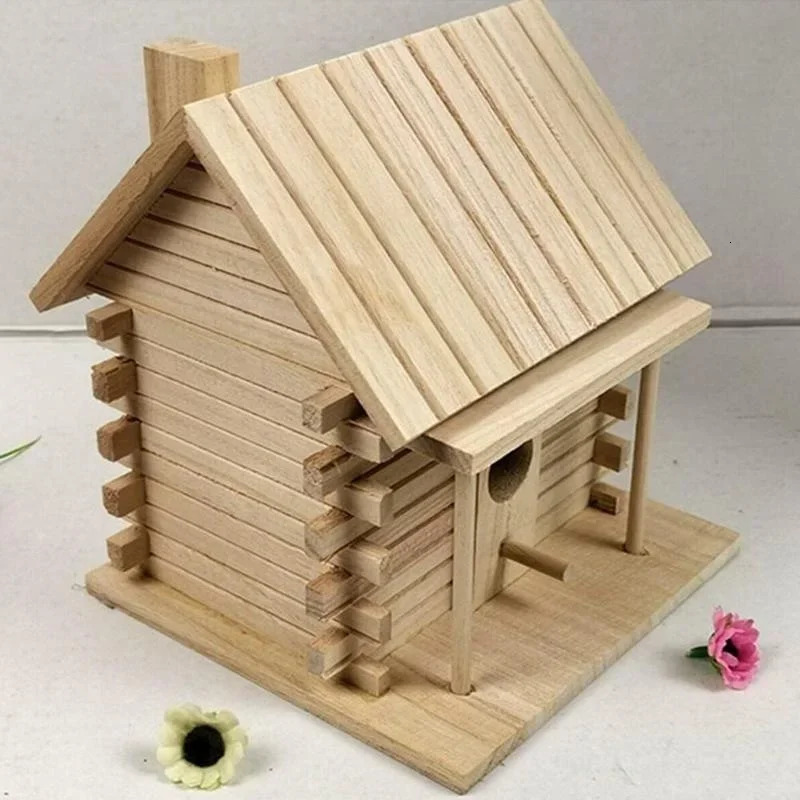 Wood Birds Nest Box DIY Breeding Parrot Cockatiels Swallows Nest Outdoors Roof Wooden Bird House Hanging Decoration 250206