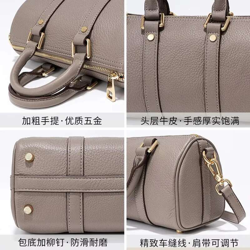 Boston Pillow Niche Design Top Layer Cowhide Style Handbag High-End Fashionable Versatile Crossbody Female Top-Handlesbag Bags