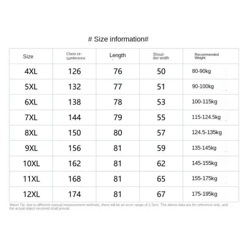 2023 Size Waistcoat Thick Warm Men's Casual Fashion Padded Vest Plus Large Jacket Shoulders Outer Wear 12XL 11XL 10XL 9XL