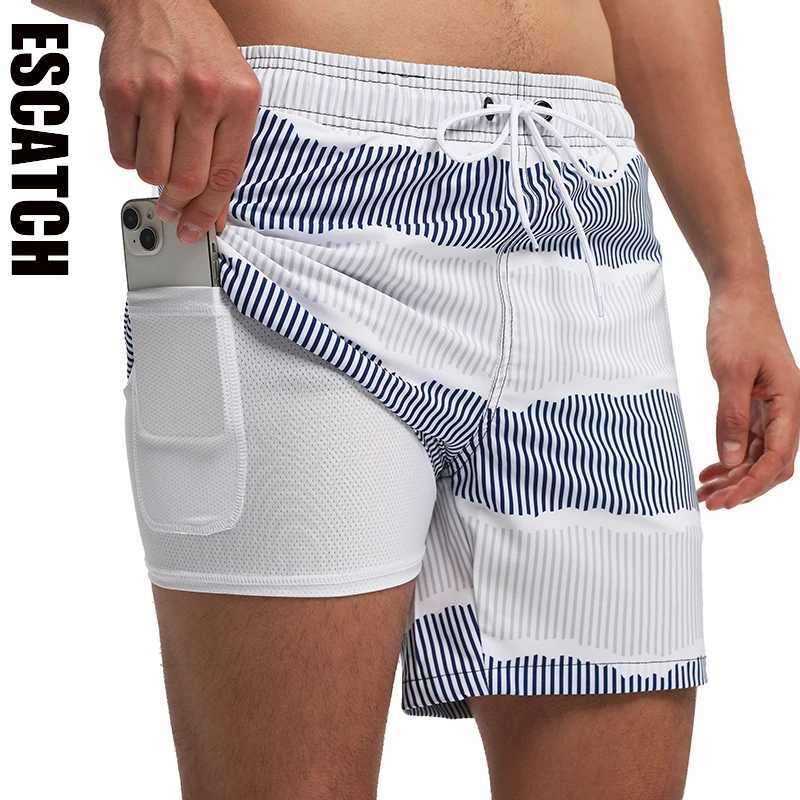ESCATCH Summer 2025 New Fashion Polyester Swimming Shorts Men Gym Board Quickly Dry Elastic Waist Swimwear Beach Pants W250215