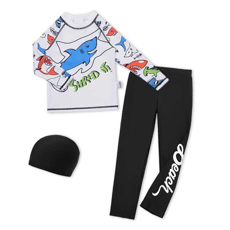3 Pcs Boy Swimsuit Sun Protection UPF 50+ Long Sleeve Swimming Sunsuit With Hat Split Bathing Suits Children Swim PantsXJ250214