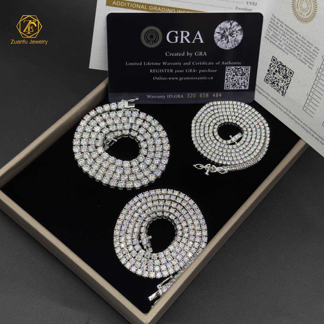 Factory Price Iced Out Chains Silver S925 2mm 3mm 4mm 5mm 6.5mm VVS1 Moissanite Tennis Chain Necklace Women and Men