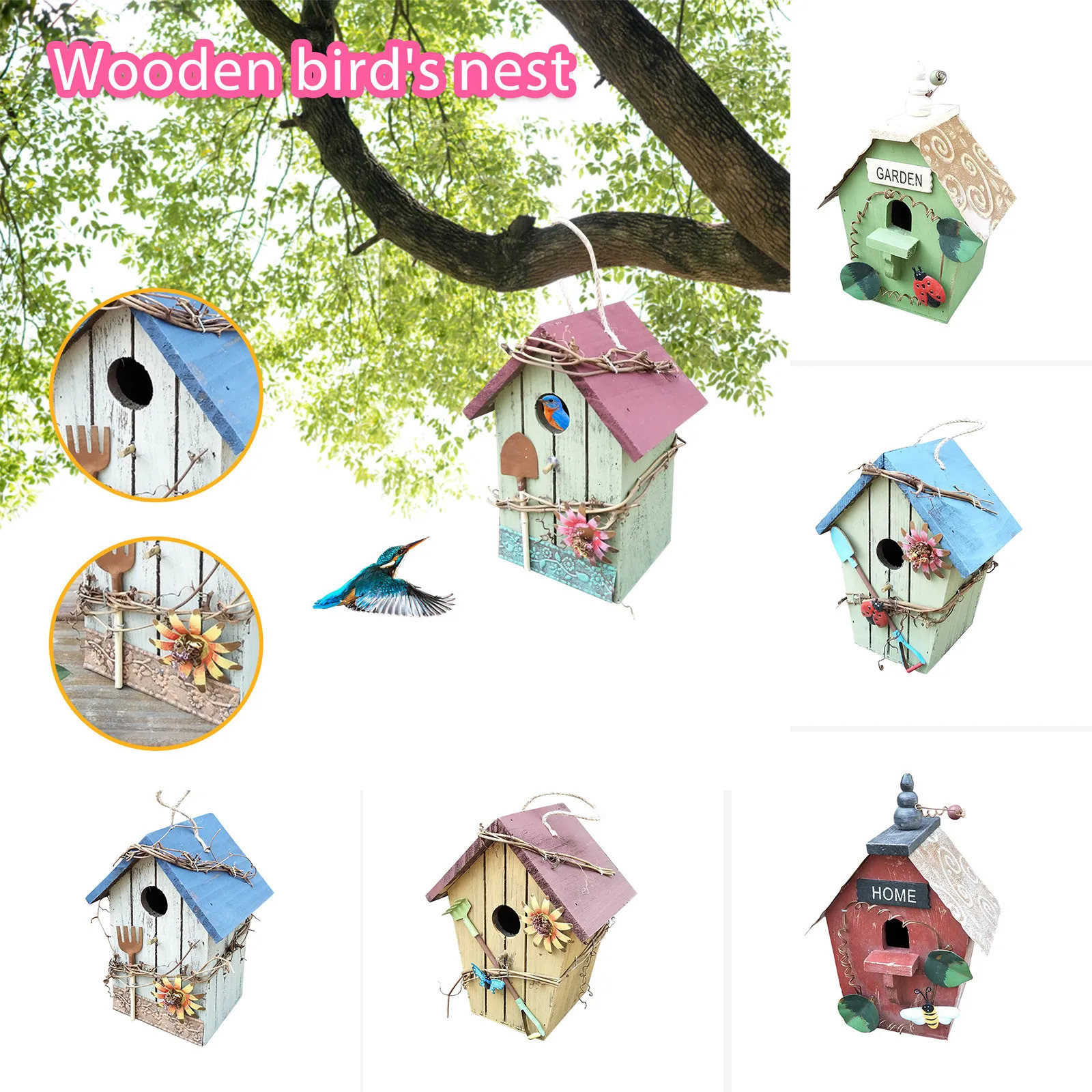 Wooden Bird House Nest Feeder Feeders for Outdoors Decorative Birdhouses outside The Birds Hanging 250206ww