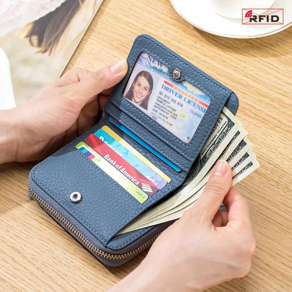 Genuine Leather Short Wallet RFID Bank Credit Card Holder First Layer Cowhide Mini Coin Purse Bag Clutch Key Pouch For Men Women 250207