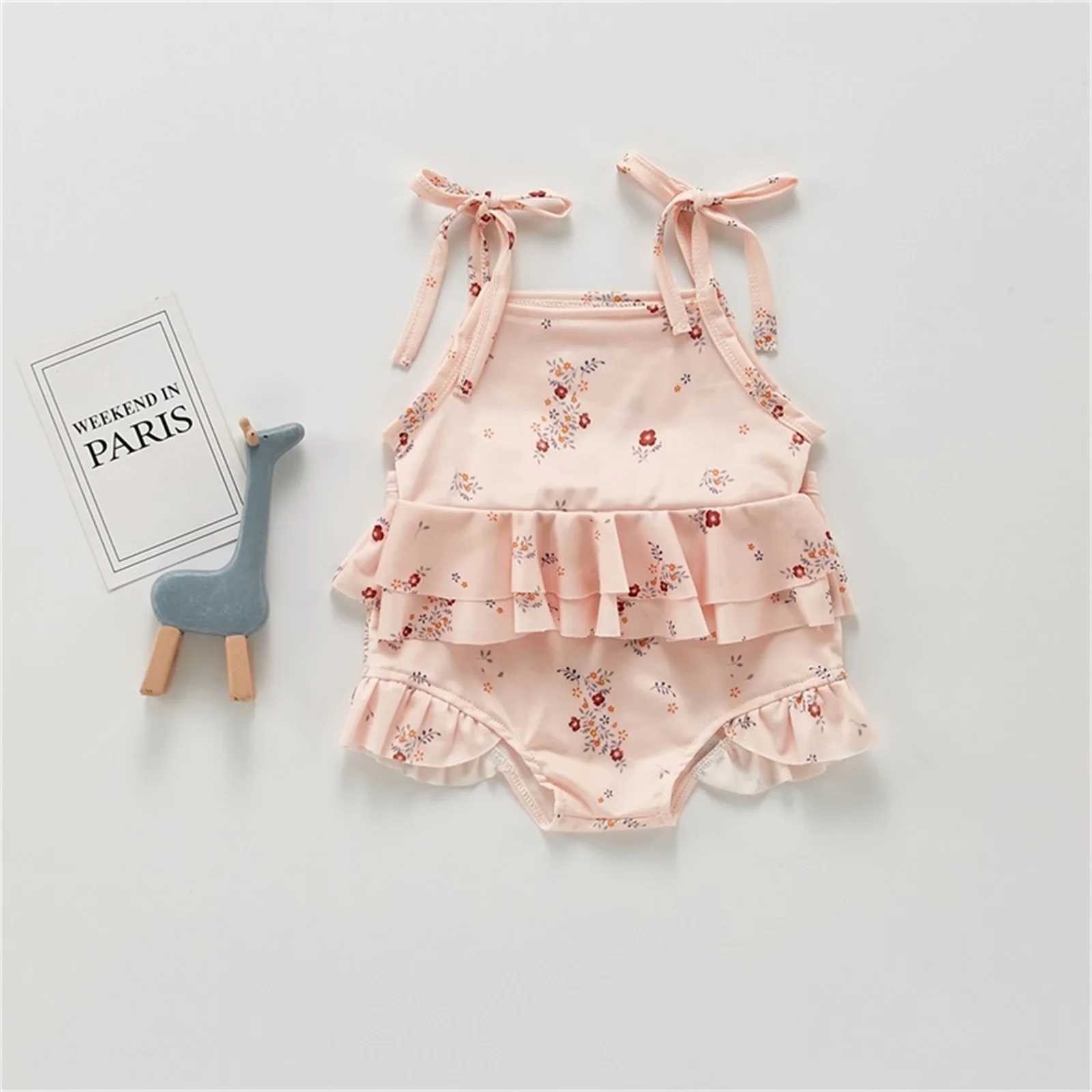 Yiiciovy Baby Girls Floral Print Swimming Suit Beachwear Kid Lace Up Strap Bikini Swimsuit Children Lovely Swimwear Bathing SuitXJ250214