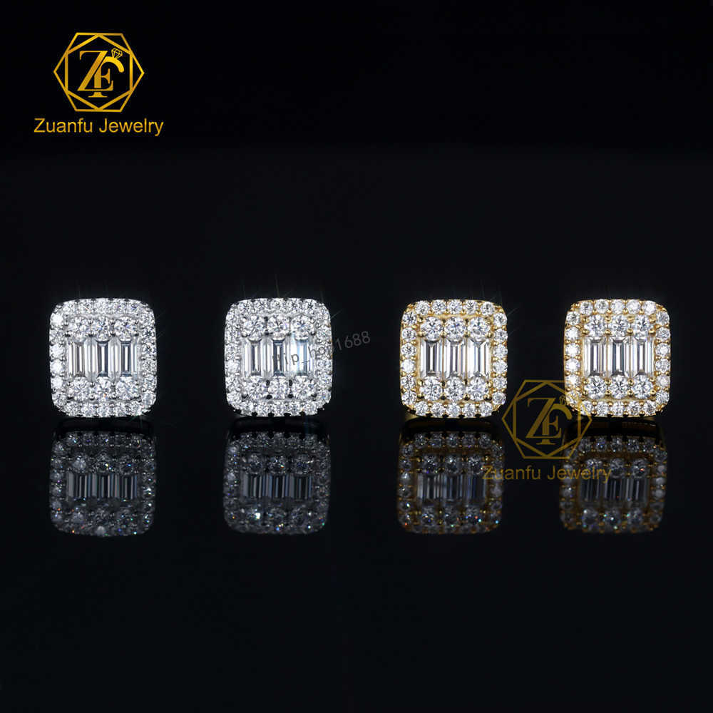 Factory Direct Wholesale Hiphop Baguette VVS Diamond Moissanite Stud Earrings Party Gift Hola Earrings