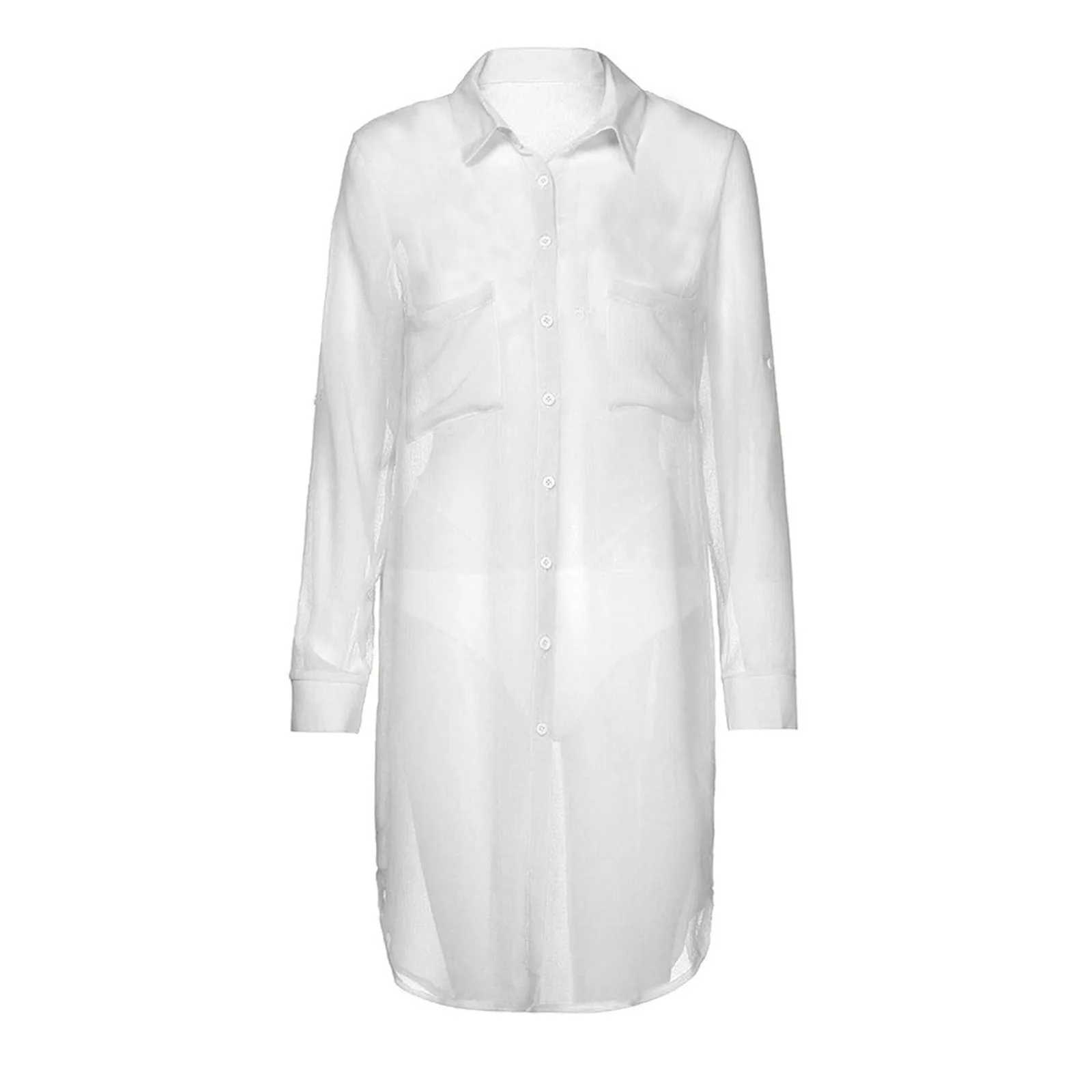 Open top beach shirt long sleeved chiffon top bikini set suitable for women swimwear loose top tankinis setW250214