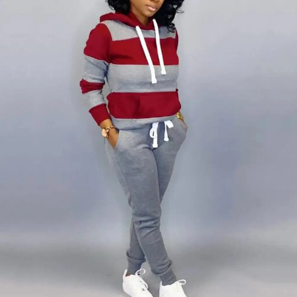 Trendy Spring Hoodie Trousers Suit Casual Autumn Hoodie Pants Set Hooded Plus Size Pockets Women Autumn Tracksuit Warm 250210