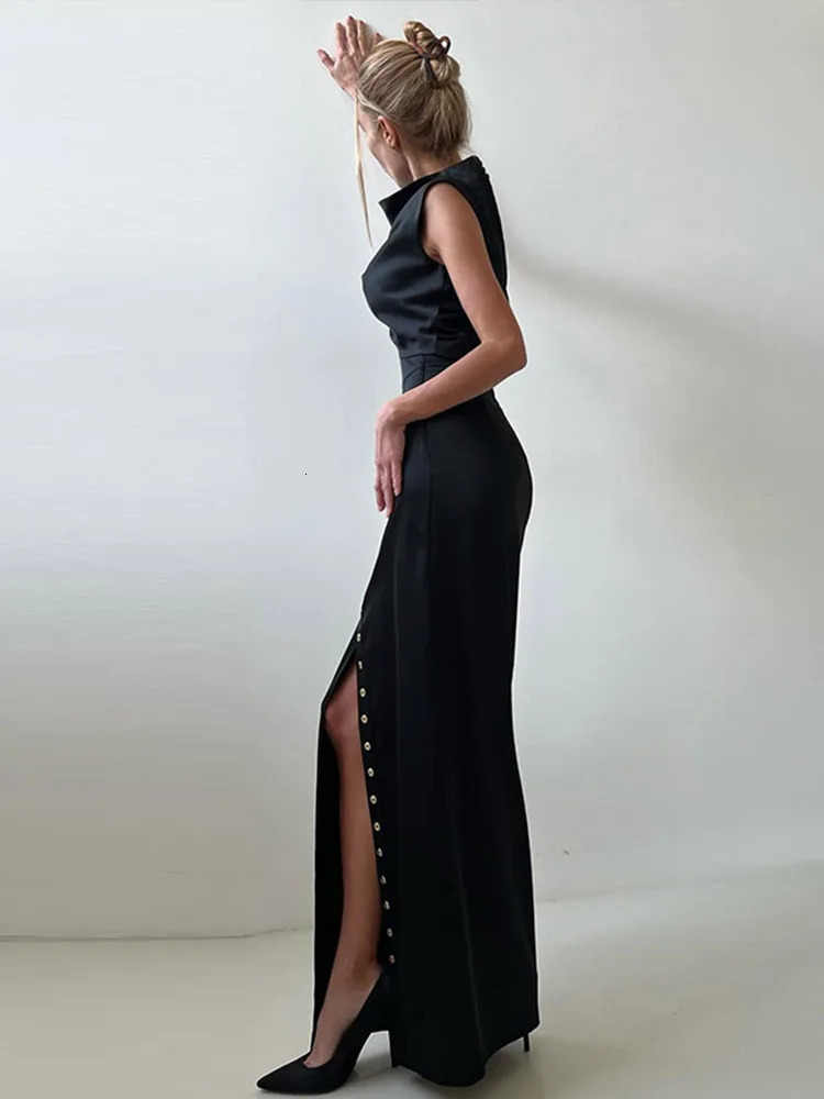 Crop Tops Long Skirt Two Piece Set Women Elegant Sleeveless Top Suit With Front Split Lady Chic Sexy Evening Party Outfits 250214