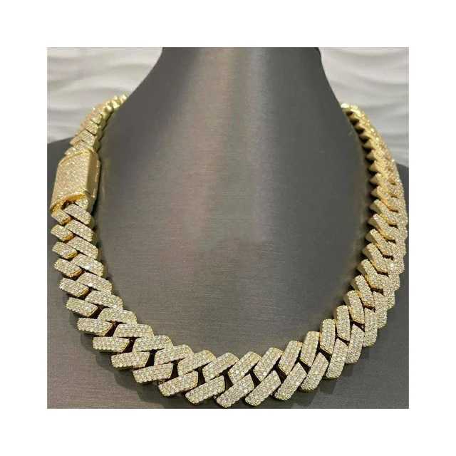 18mm Miami Cuban Link Chain Vvs Moissanite Diamond Stubbed 925 Sterling Silver White Gold Plated 18-24 Hip Hop Jewellery