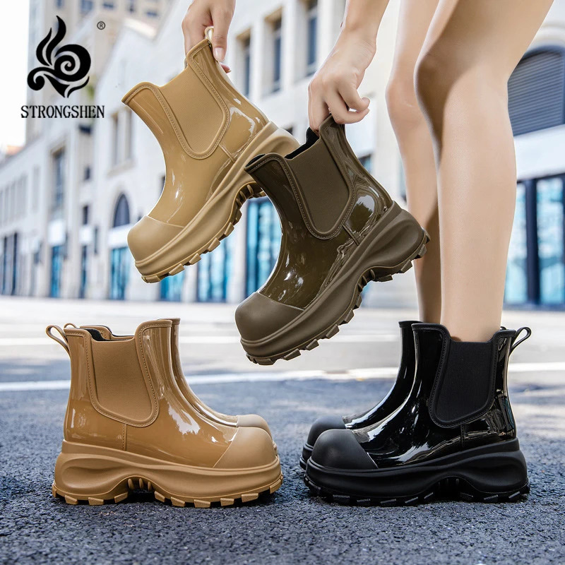 Strongshen fashionable womens rain boots waterproof Chelsea boots outdoor anti slip womens work boots high-quality platform EVA shoes 250213