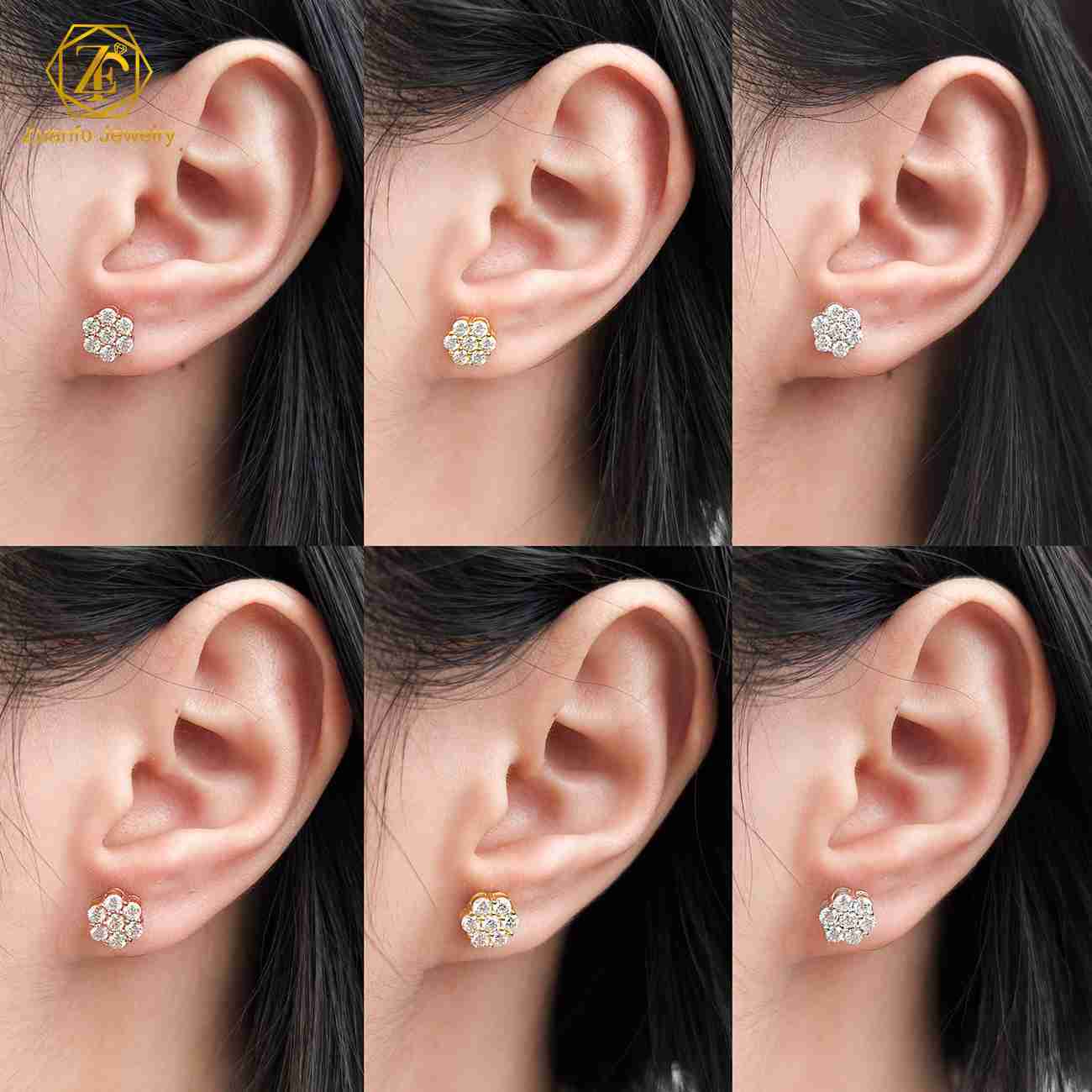 925 Sterling Silver Hip Hop Pass Diamond Tester Earrings VVS Moissanite with Gold and Silver Plating Flower Stud for Men Women