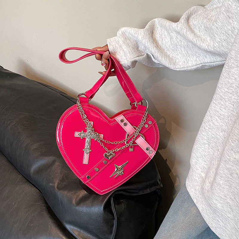 Designer bag Personalized Trendy Y2K Dark Hot Handbag Punk Heart shaped Girl Shoulder Crossbody Bag