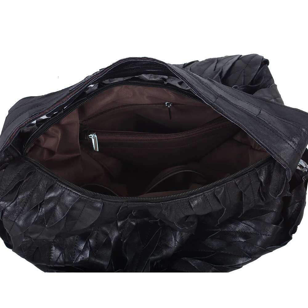 2025 New Leather Sheepskin Handmade Tote Leaves Patchwork Soft Women's Shoulder Crossbody Bag